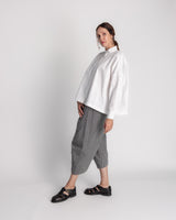Band Collar Shirt in White Cotton Twill