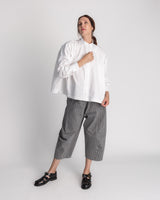 Band Collar Shirt in White Cotton Twill