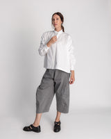 Band Collar Shirt in White Cotton Twill