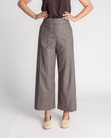 Panel Pant in Taupe Wool Pinstripe