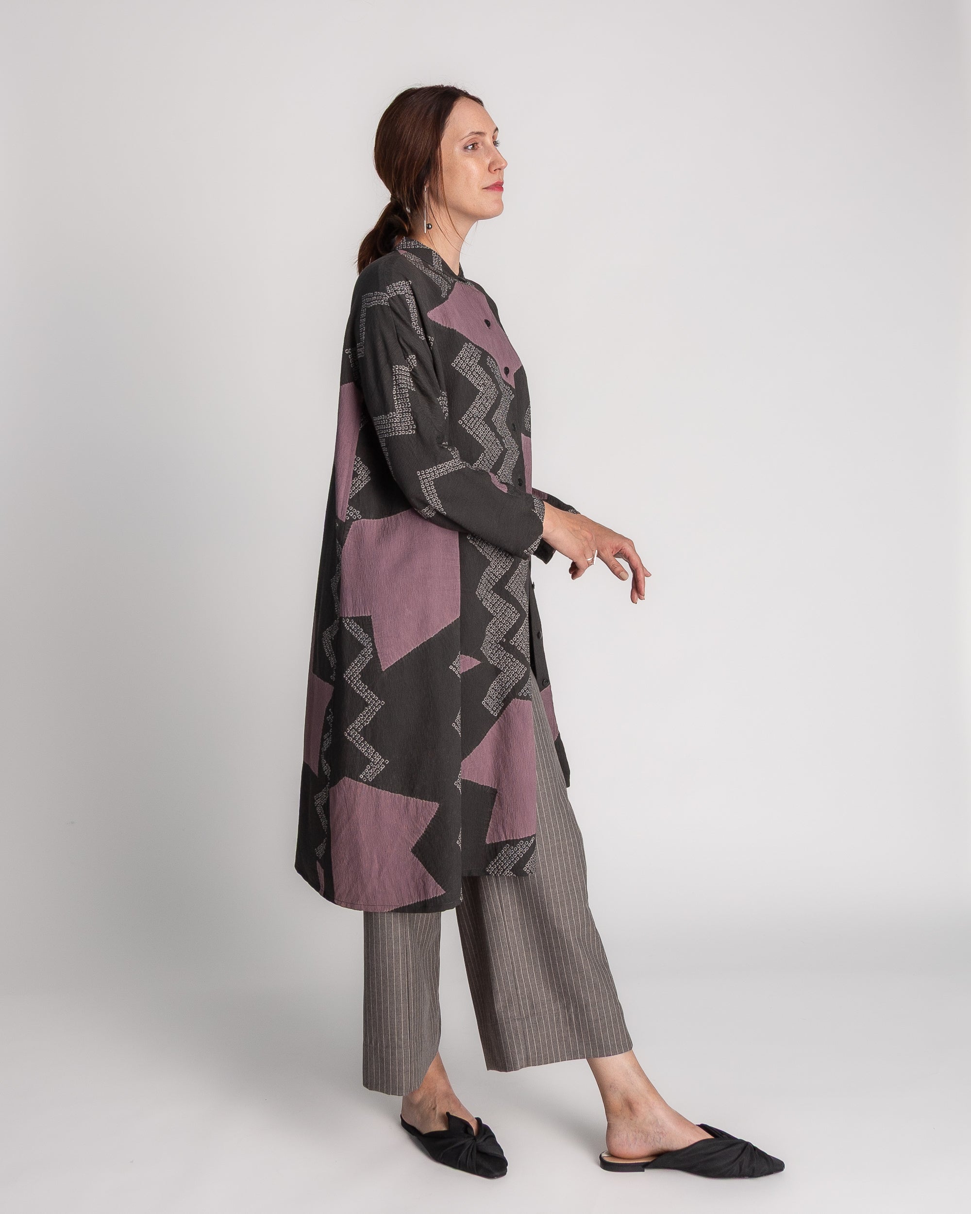Japan Dress in Vintage Charcoal and Pink Japanese Tie-dyed Silk