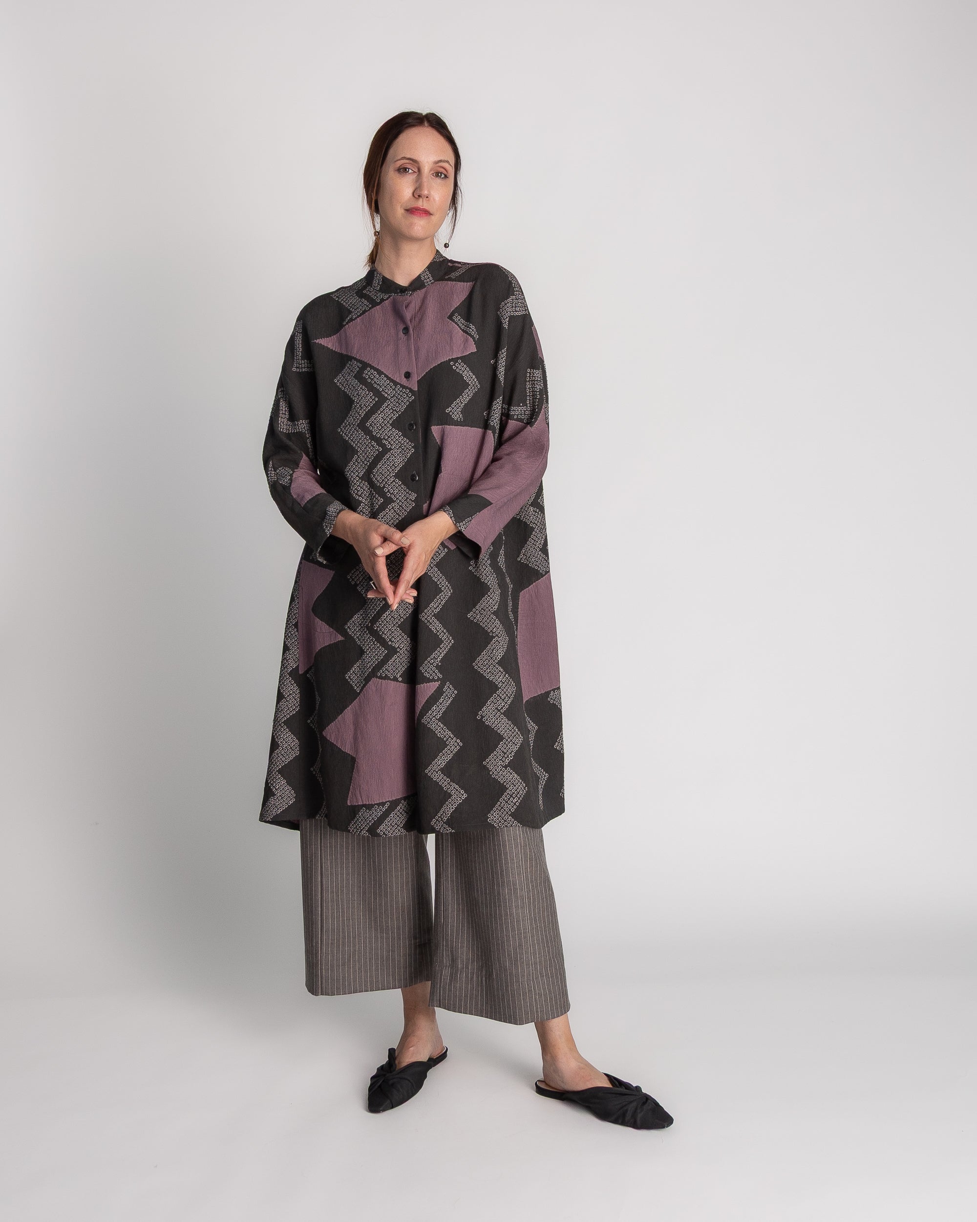 Panel Pant in Taupe Wool Pinstripe