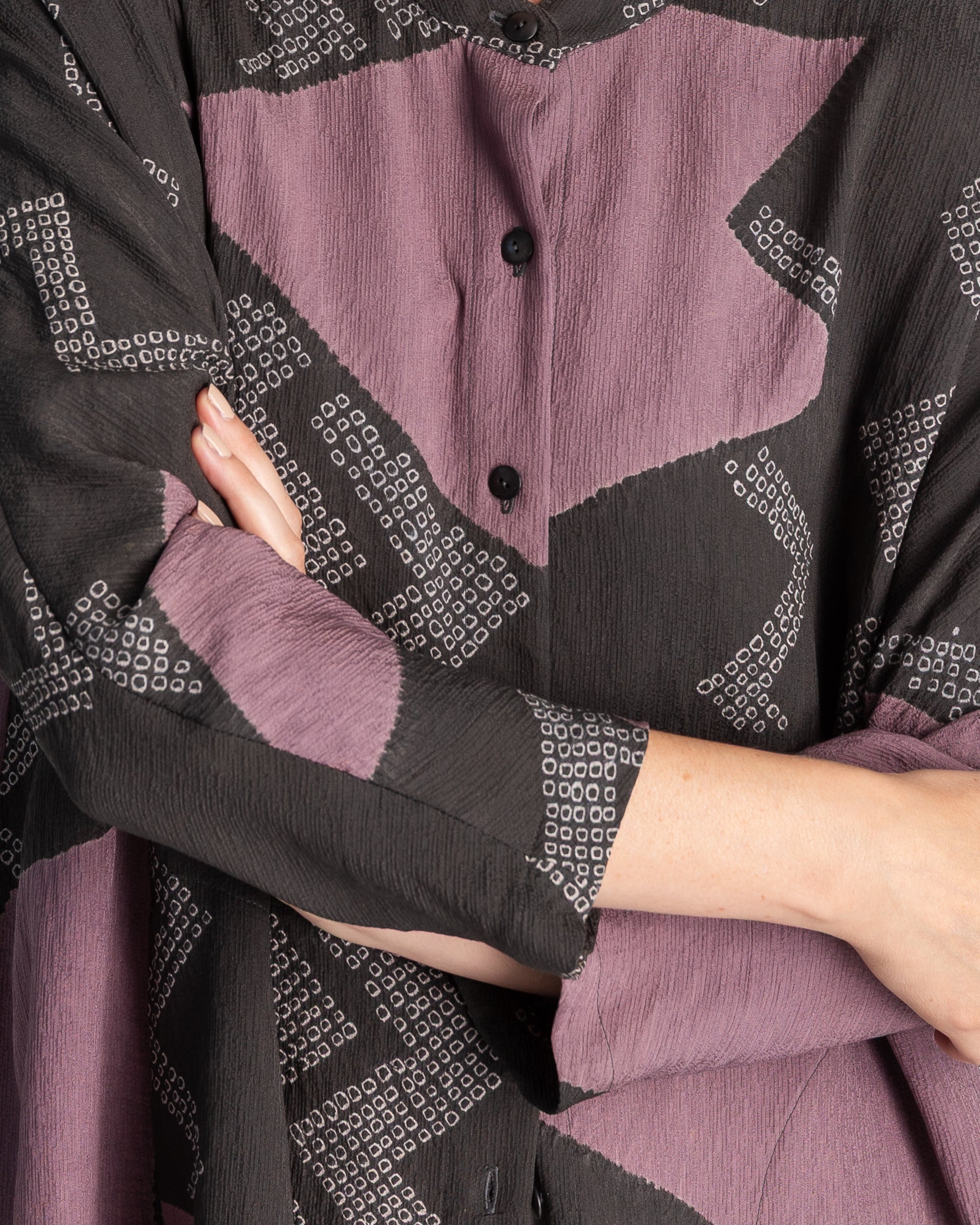 Japan Dress in Vintage Charcoal and Pink Japanese Tie-dyed Silk