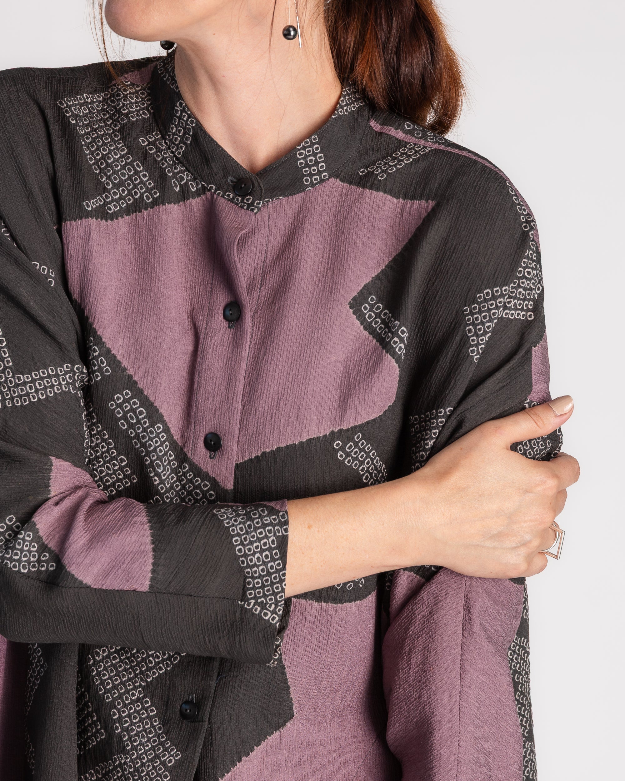 Japan Dress in Vintage Charcoal and Pink Japanese Tie-dyed Silk