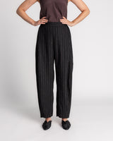 Curve Pant in Black Wool with Slubbed Pin Stripes