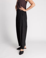 Curve Pant in Black Wool with Slubbed Pin Stripes