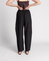Curve Pant in Black Wool with Slubbed Pin Stripes