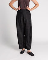 Curve Pant in Black Wool with Slubbed Pin Stripes