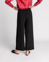 Panel Pant in Black Wool Crepe