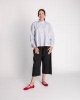 Band Collar Shirt in Cotton Stripe