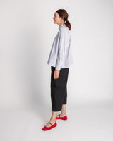 Band Collar Shirt in Cotton Stripe
