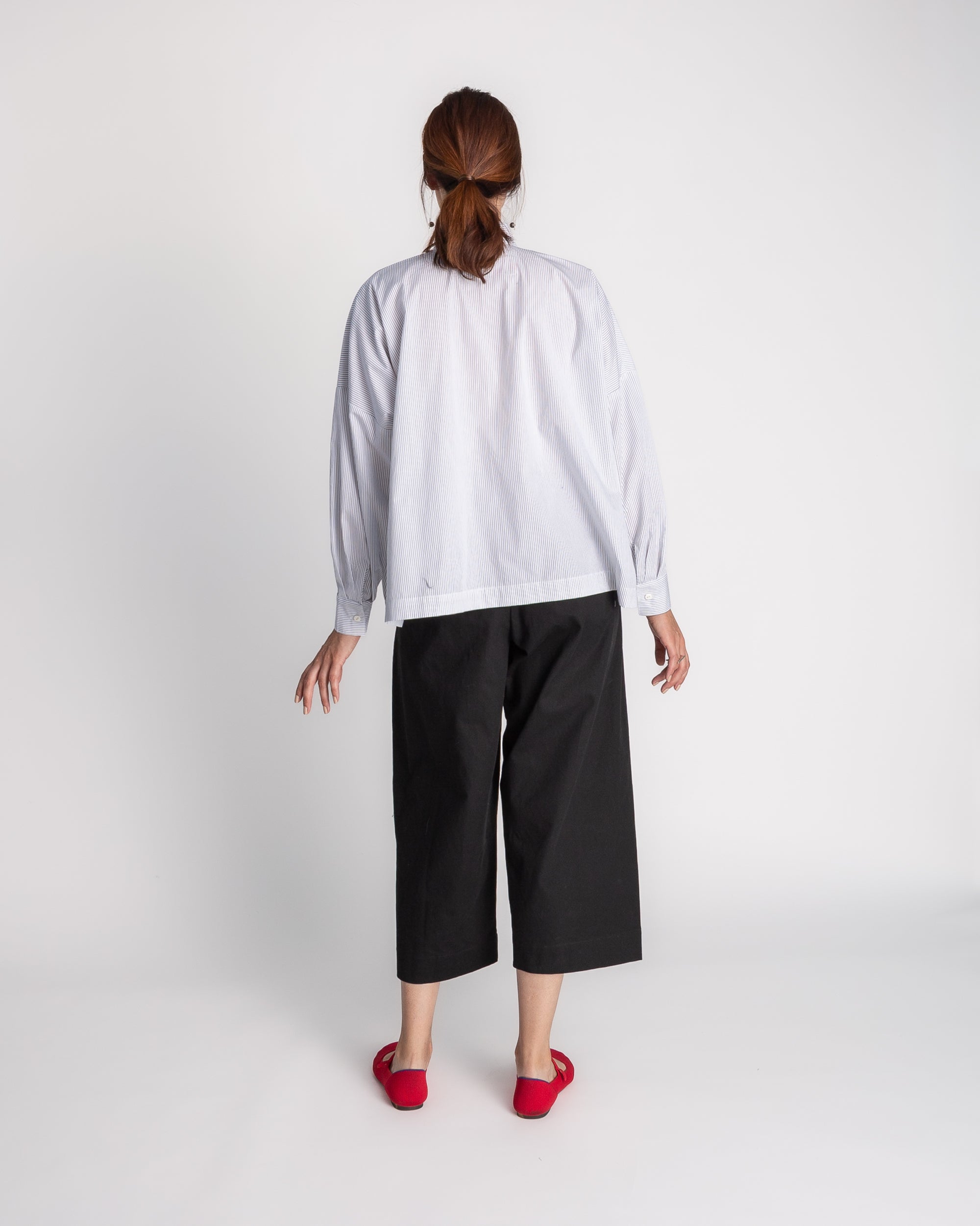 Band Collar Shirt in Cotton Stripe