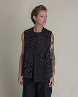 Round Neck Vest in Vintage Japanese Raw Pieced Silk Ikat