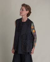 Round Neck Vest in Vintage Japanese Raw Pieced Silk Ikat