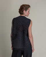 Round Neck Vest in Vintage Japanese Raw Pieced Silk Ikat