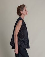 Round Neck Vest in Vintage Japanese Raw Pieced Silk Ikat