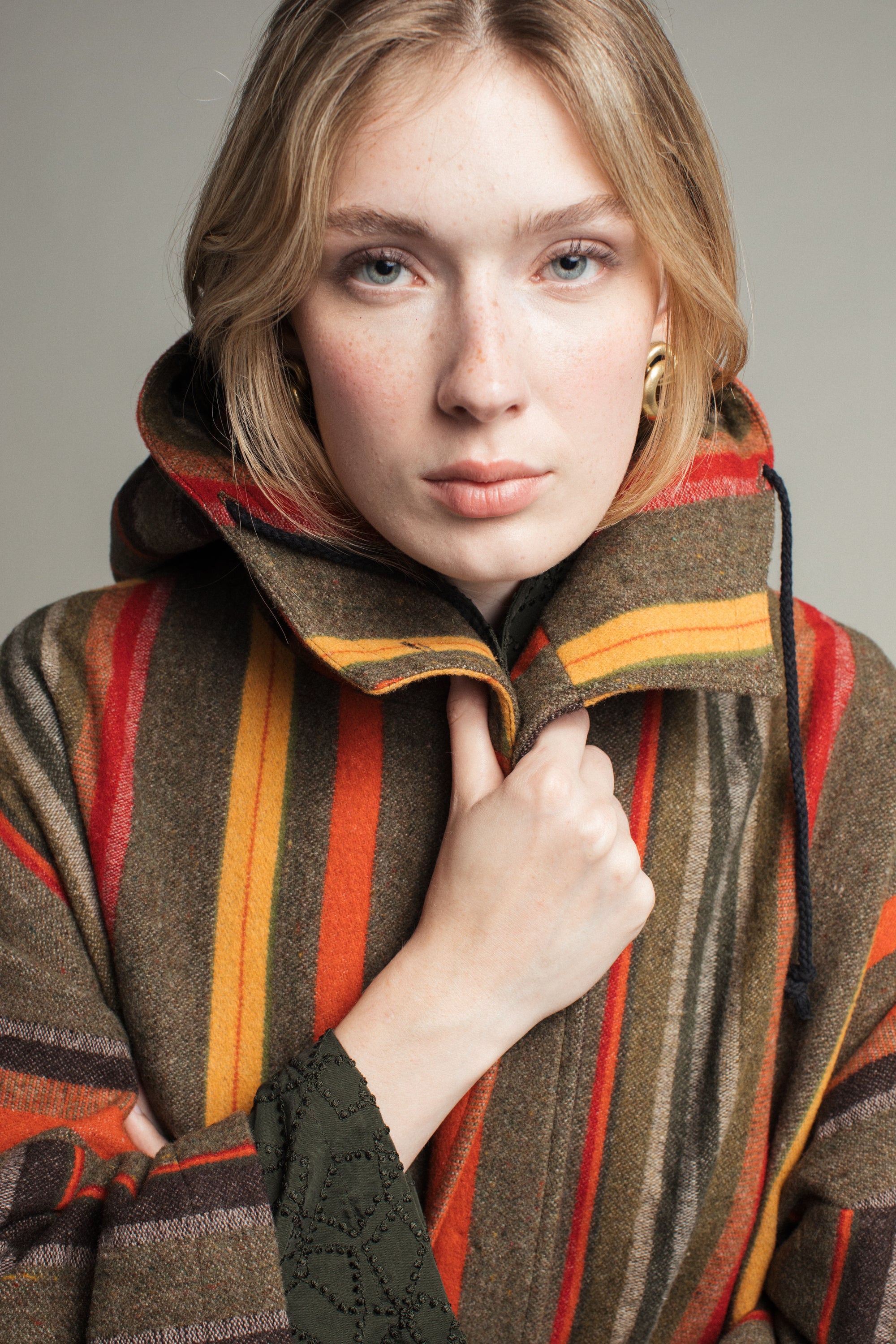 Poncho Coat in Wool Stripe