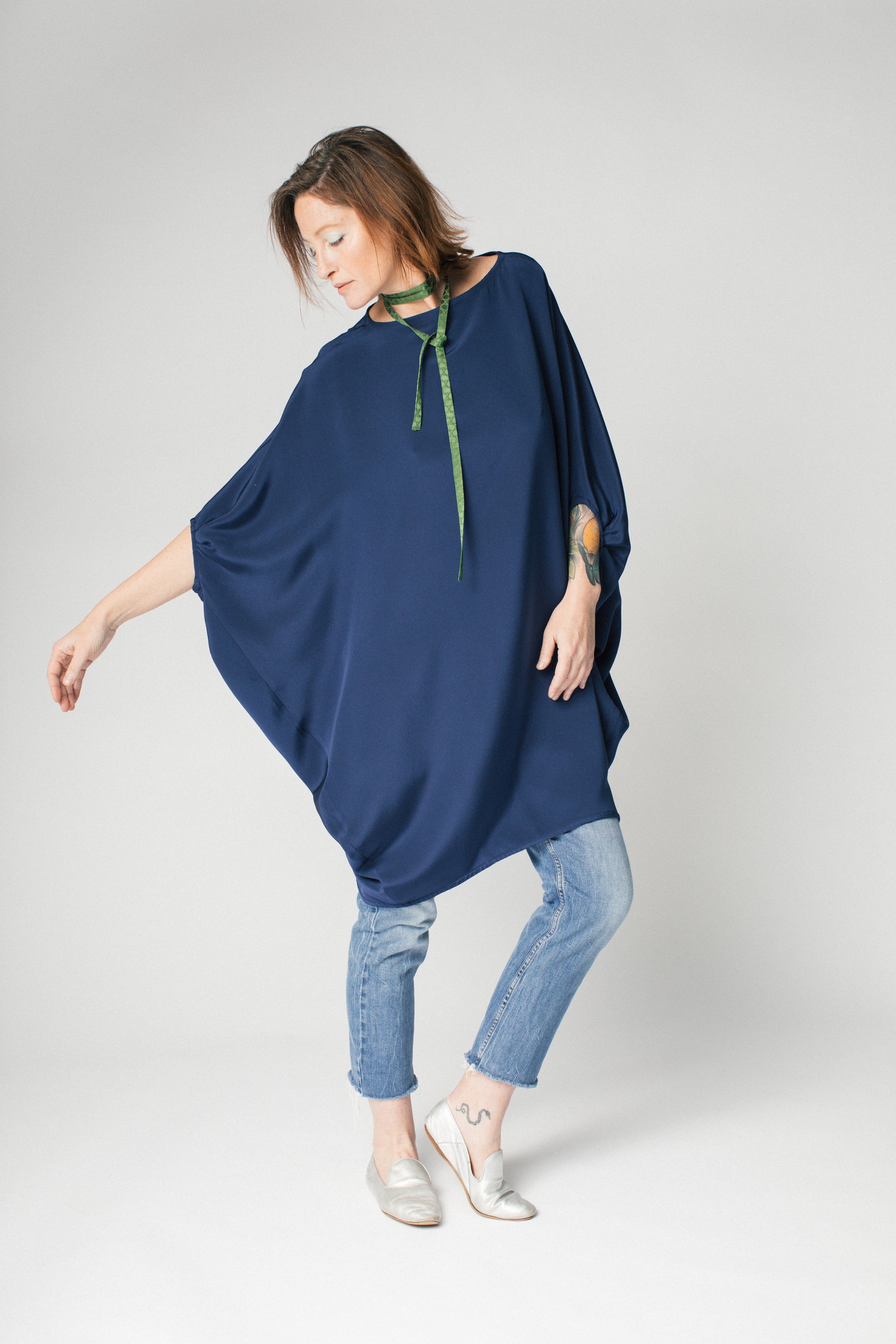 Tunnel Dress in Navy Silk Crepe