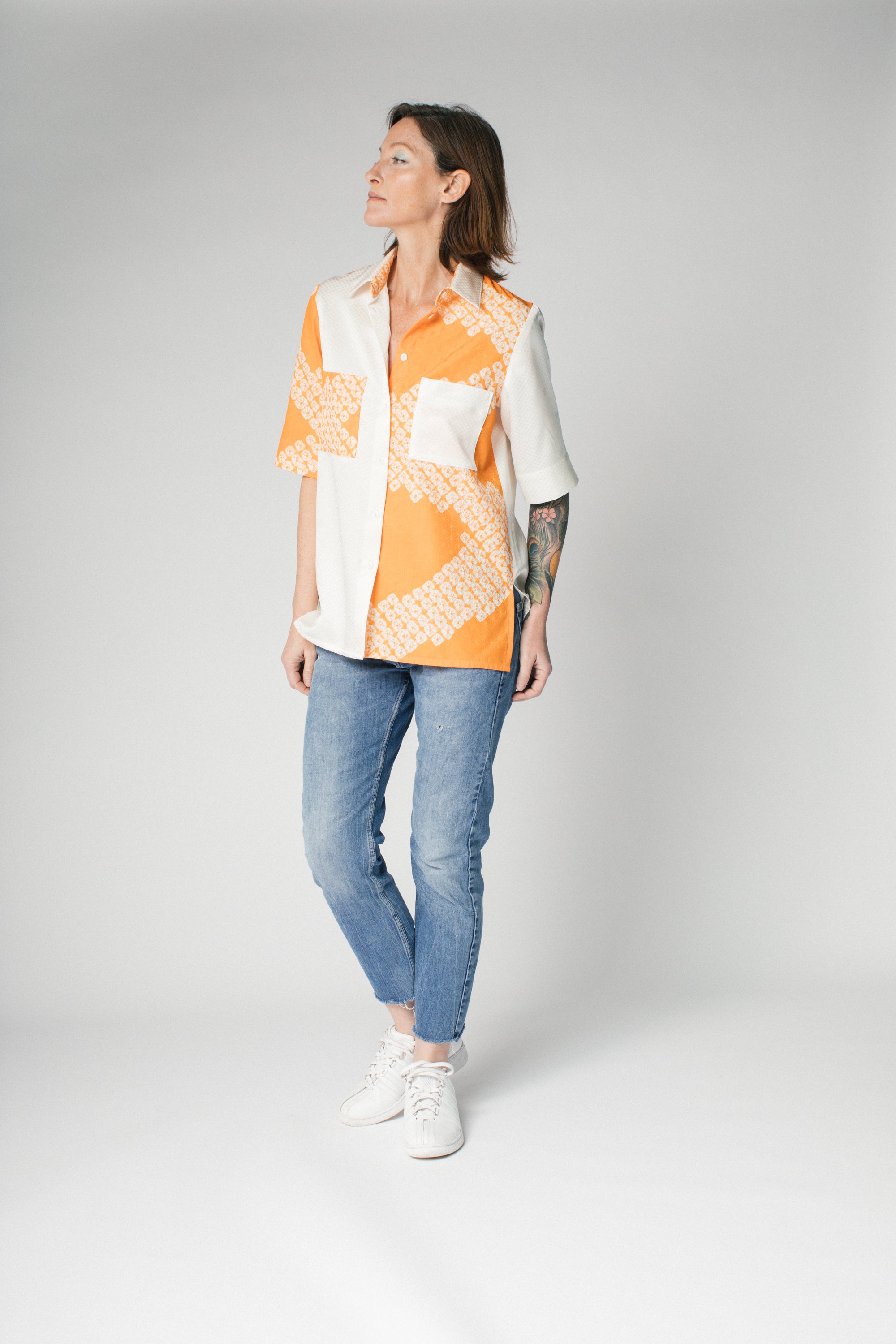 Safari Shirt in Vintage Japanese Silk Orange Mix