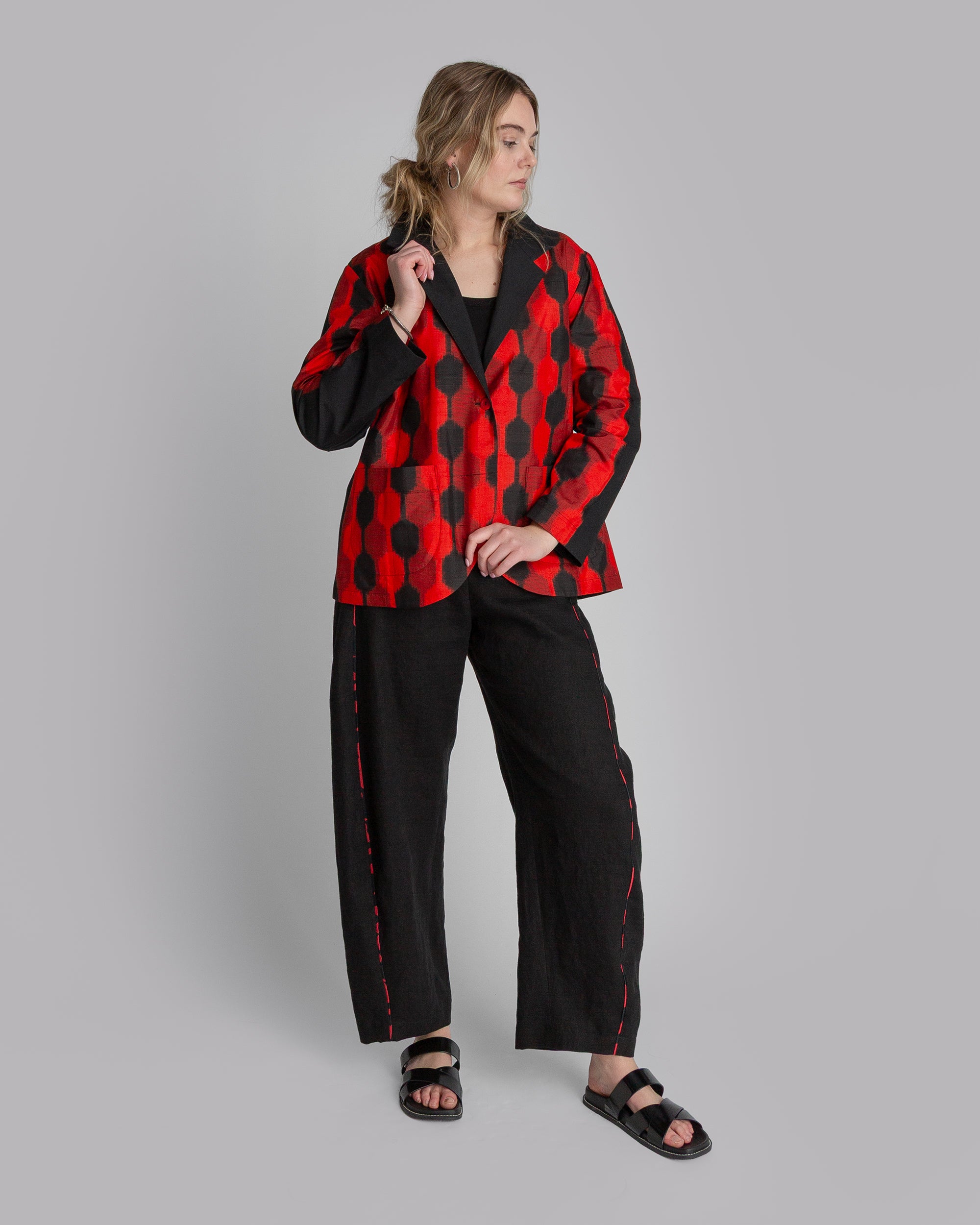 Christina Jacket in Vintage Red Japanese Silk Ikat