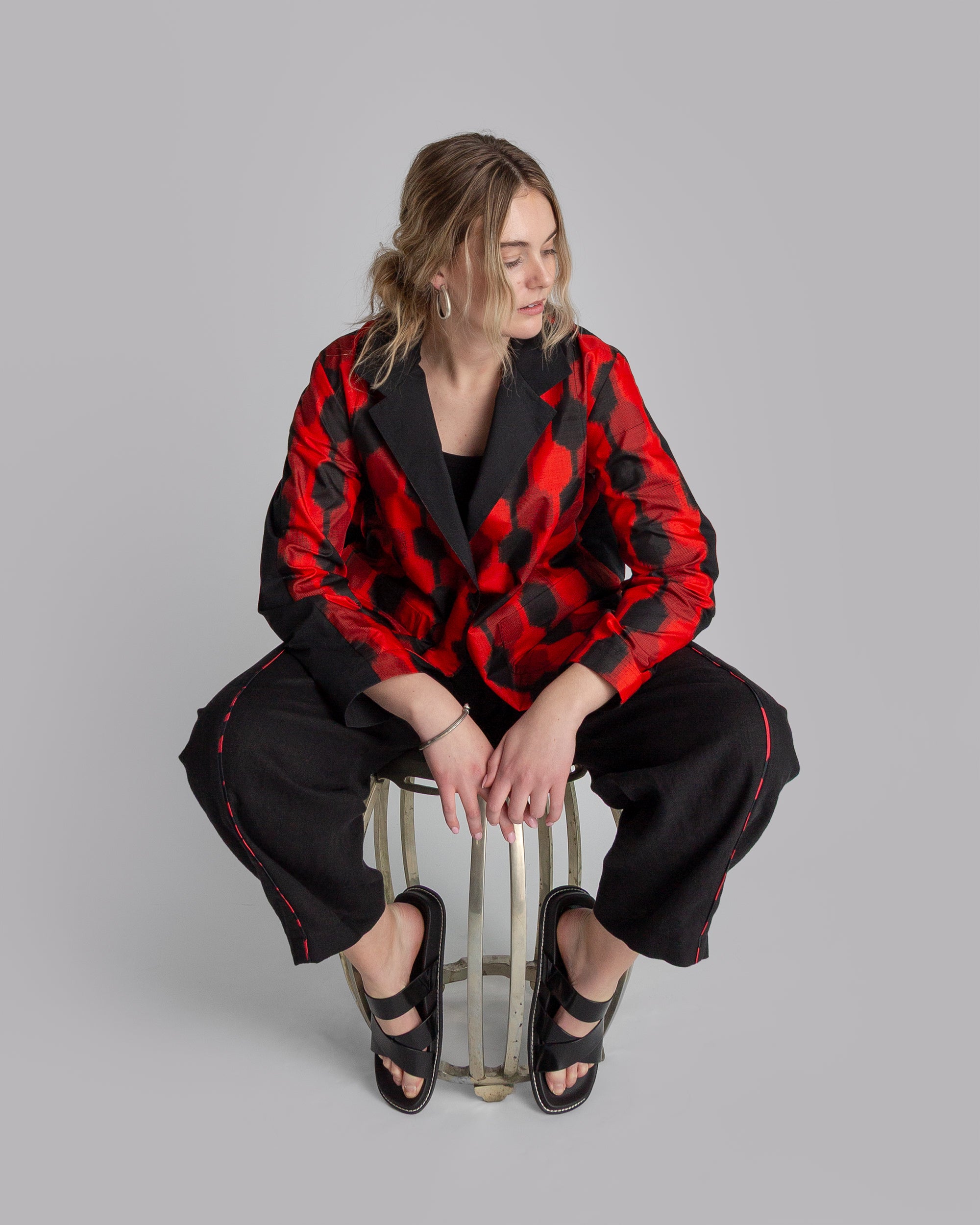 Christina Jacket in Vintage Red Japanese Silk Ikat