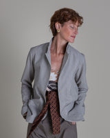 Slouchy Christina Jacket in Striped Wool and Silk Seersucker