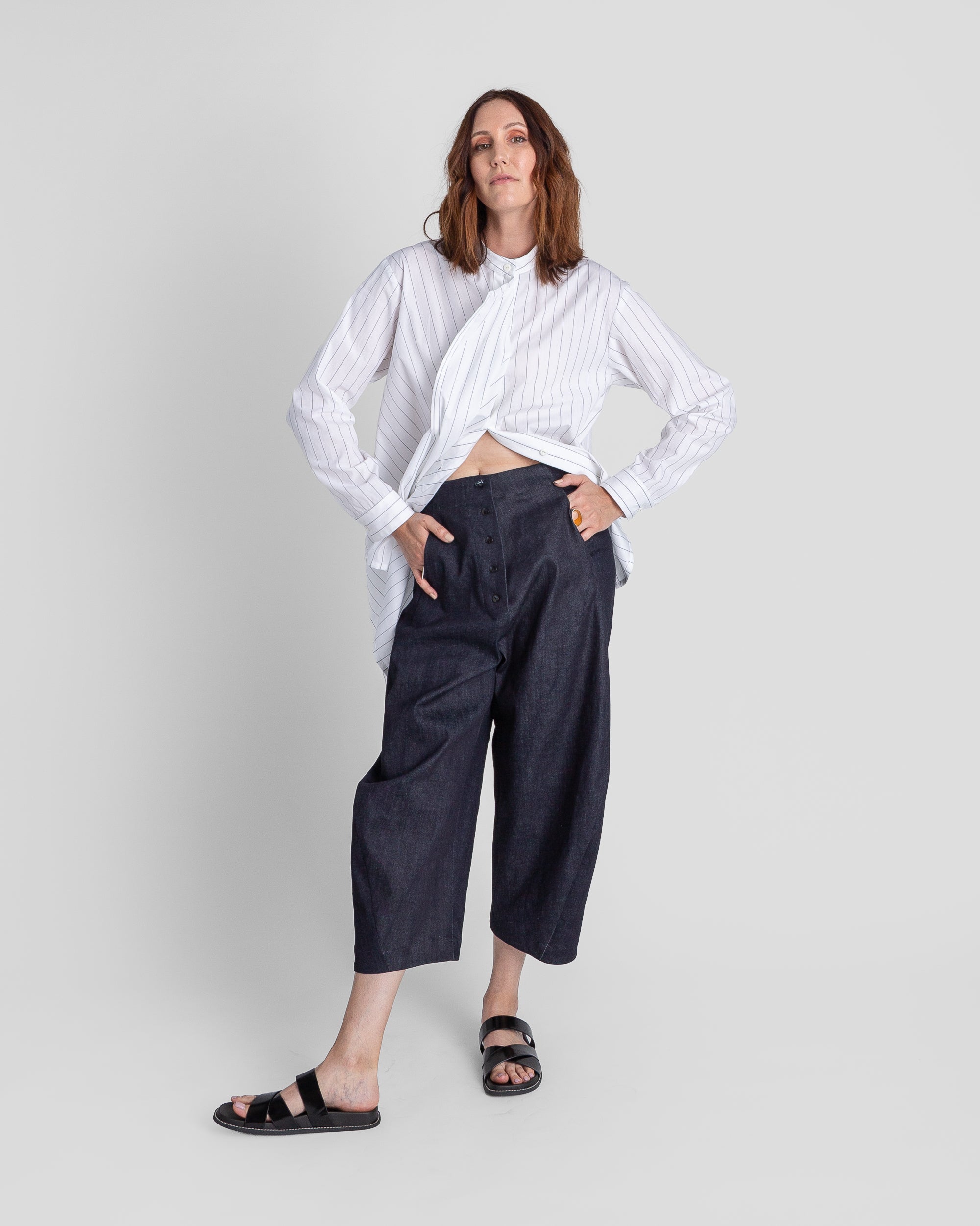 White Cotton Tilt Shirt with Thin Black Stripe