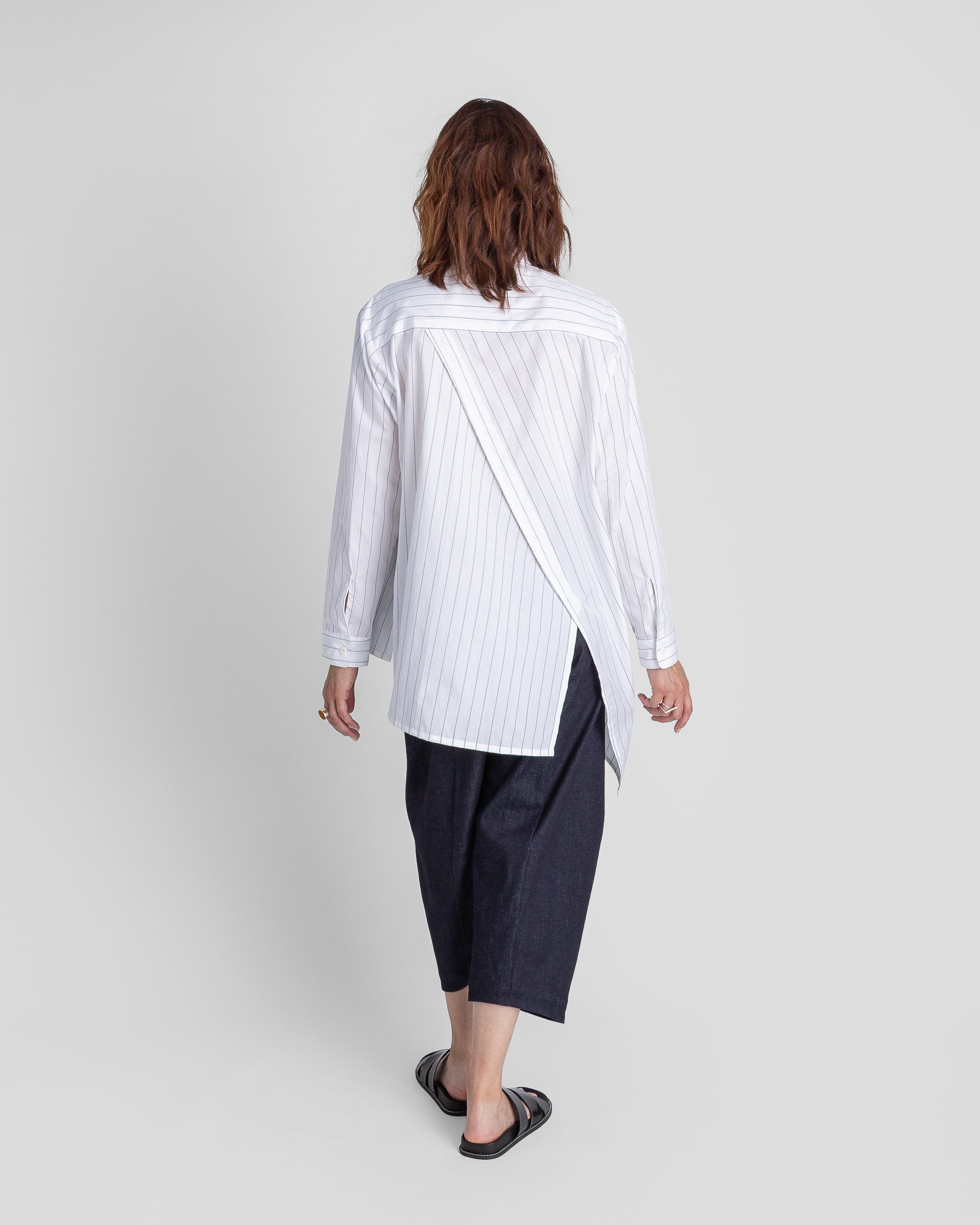 White Cotton Tilt Shirt with Thin Black Stripe