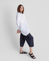 White Cotton Tilt Shirt with Thin Black Stripe