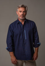 Brad Shirt in Japanese Indigo and Vintage Cotton Detail