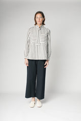 Sally Shirt in Grey Striped Silk