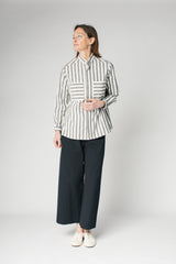 Sally Shirt in Grey Striped Silk