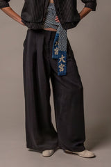 Wide Leg Pant in Hammered Silk Stripe