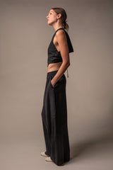 Petite Vest in Black Raw-Pieced Vintage Linen