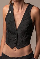 Petite Vest in Black Raw-Pieced Vintage Linen