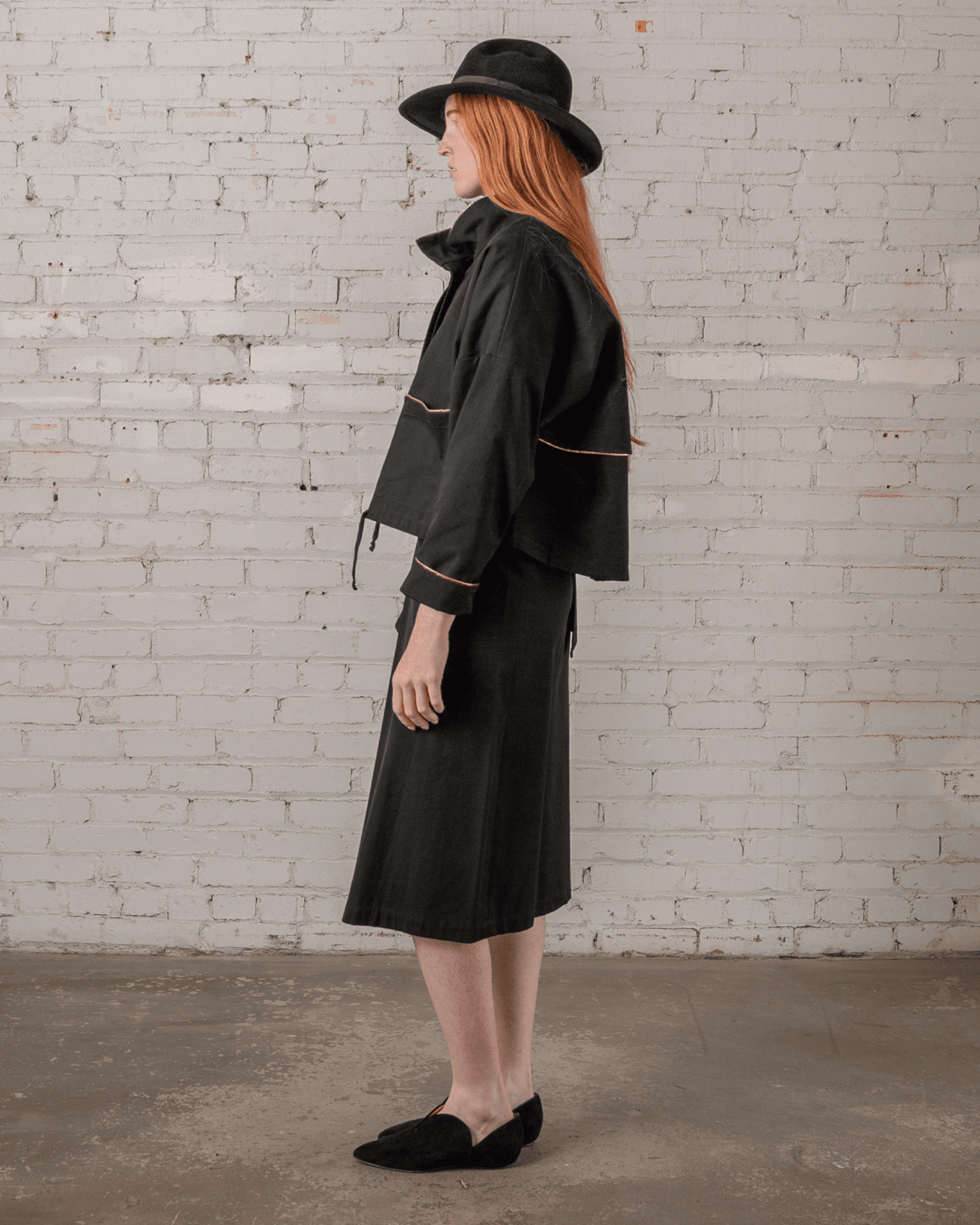 Anorak Jacket in Black Twill with Gold Trim
