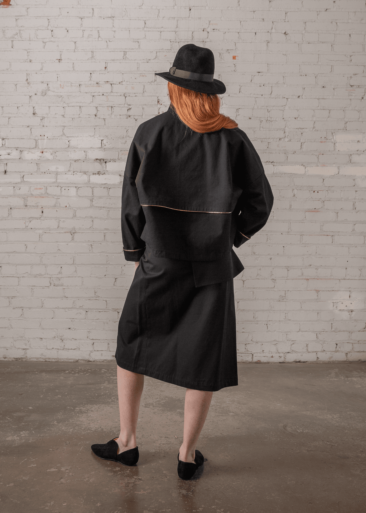 Anorak Jacket in Black Twill with Gold Trim