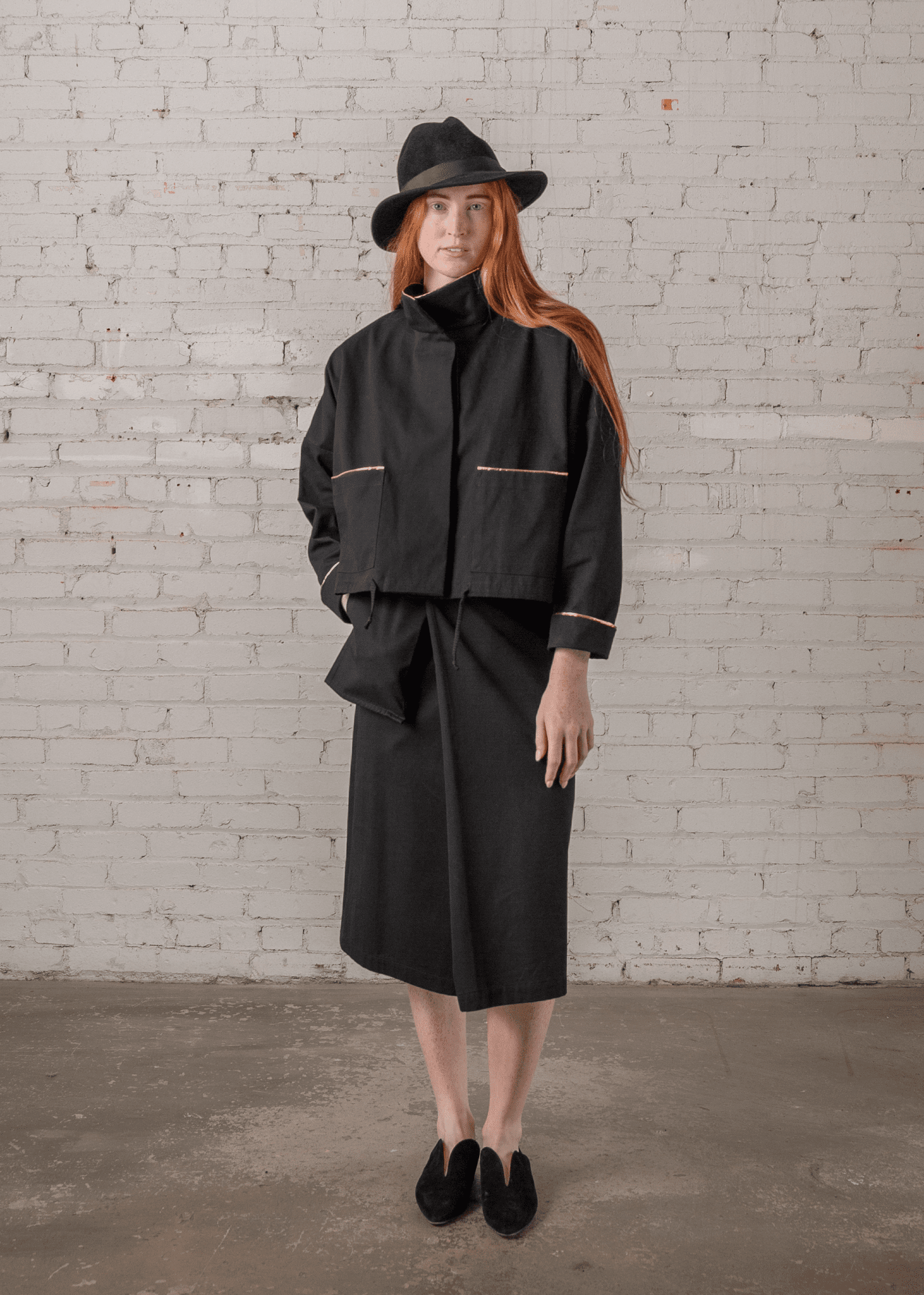 Anorak Jacket in Black Twill with Gold Trim