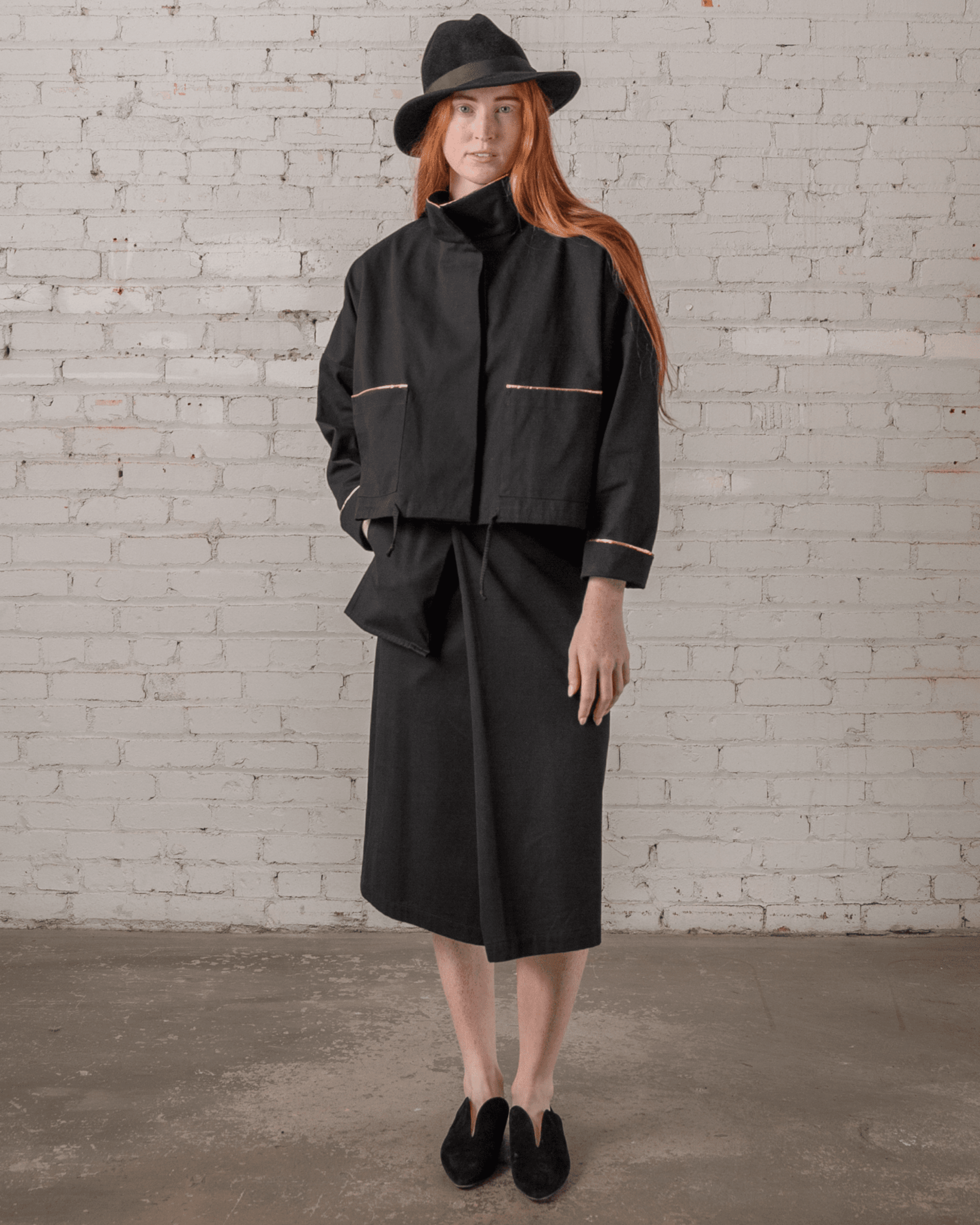 Anorak Jacket in Black Twill with Gold Trim