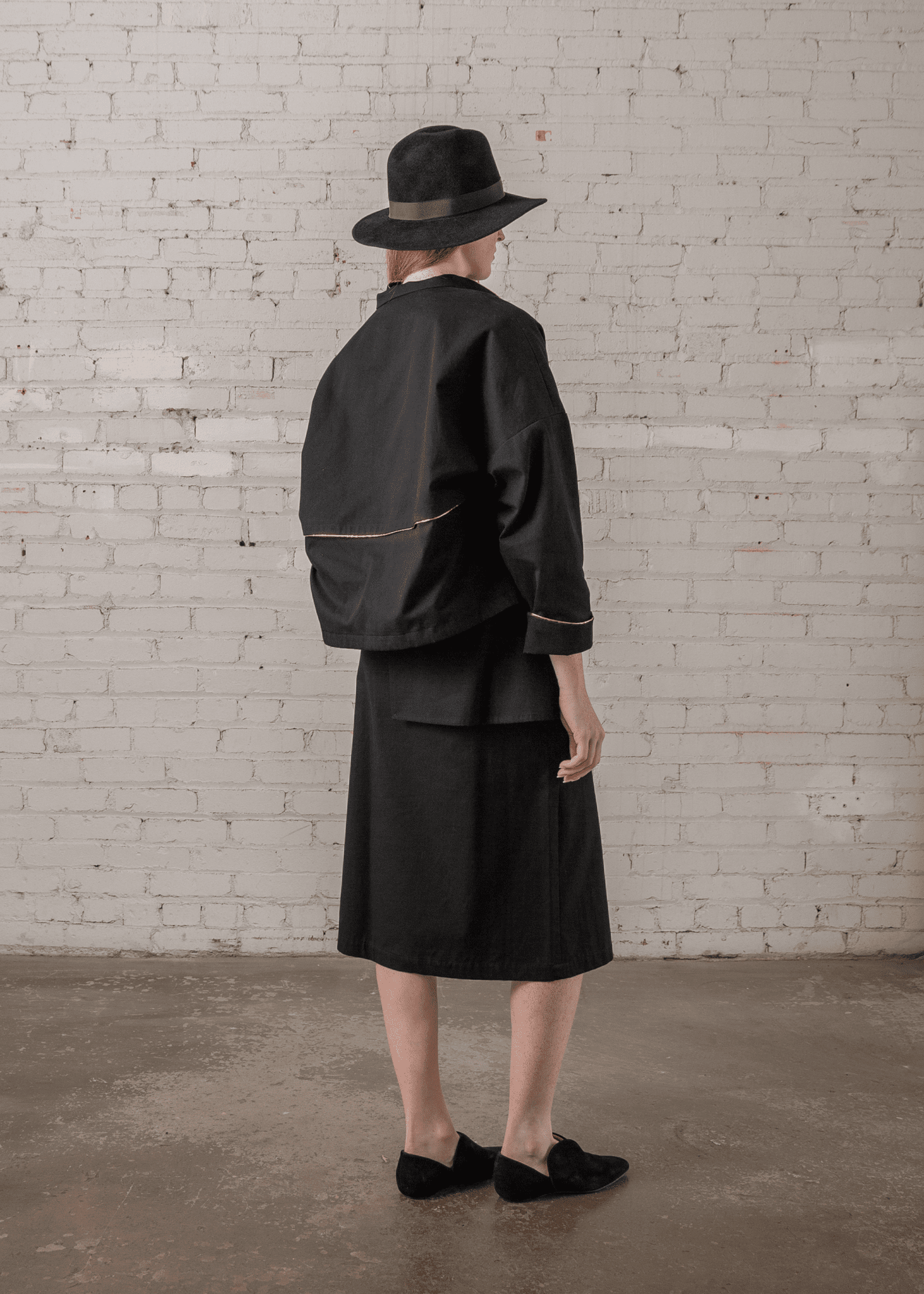 Anorak Jacket in Black Twill with Gold Trim