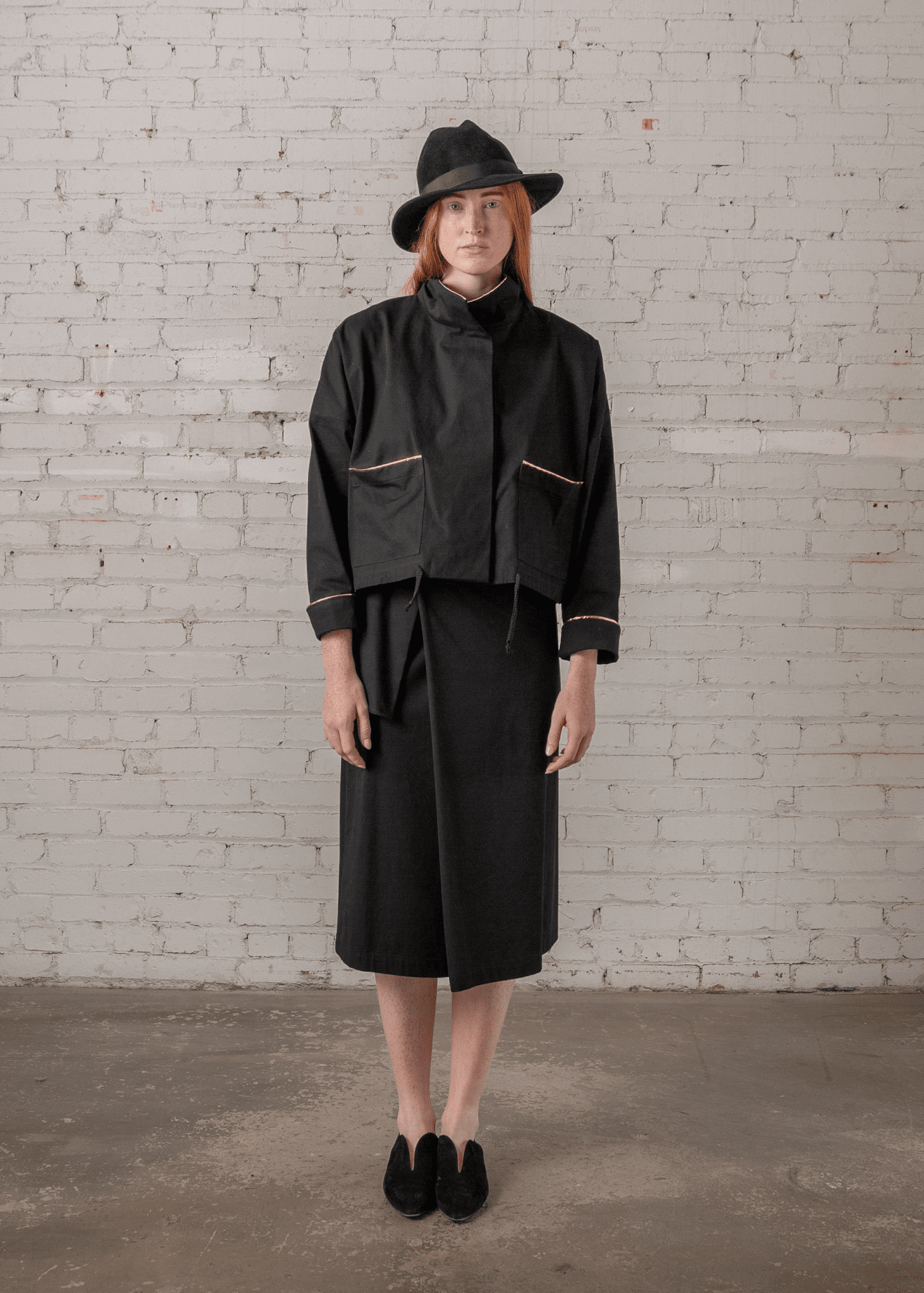Anorak Jacket in Black Twill with Gold Trim