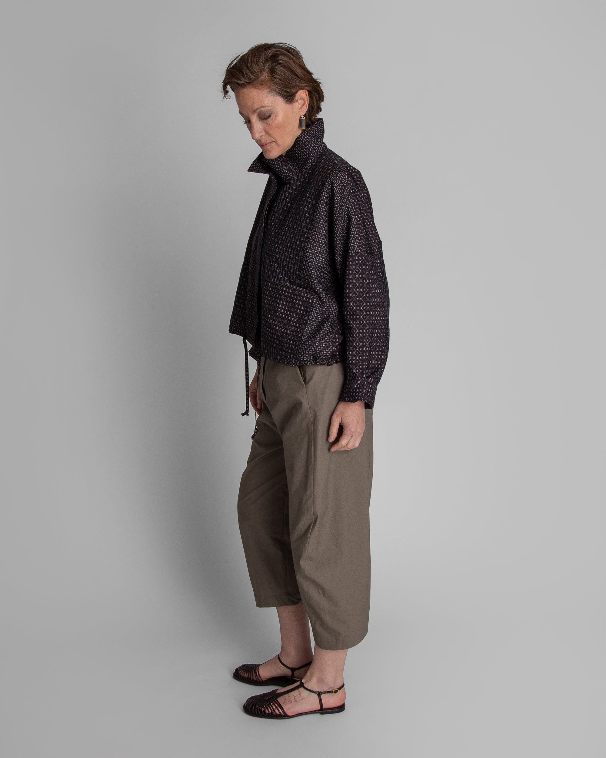 Cropped Anorak Jacket in Mixed Vintage Silk Ikat