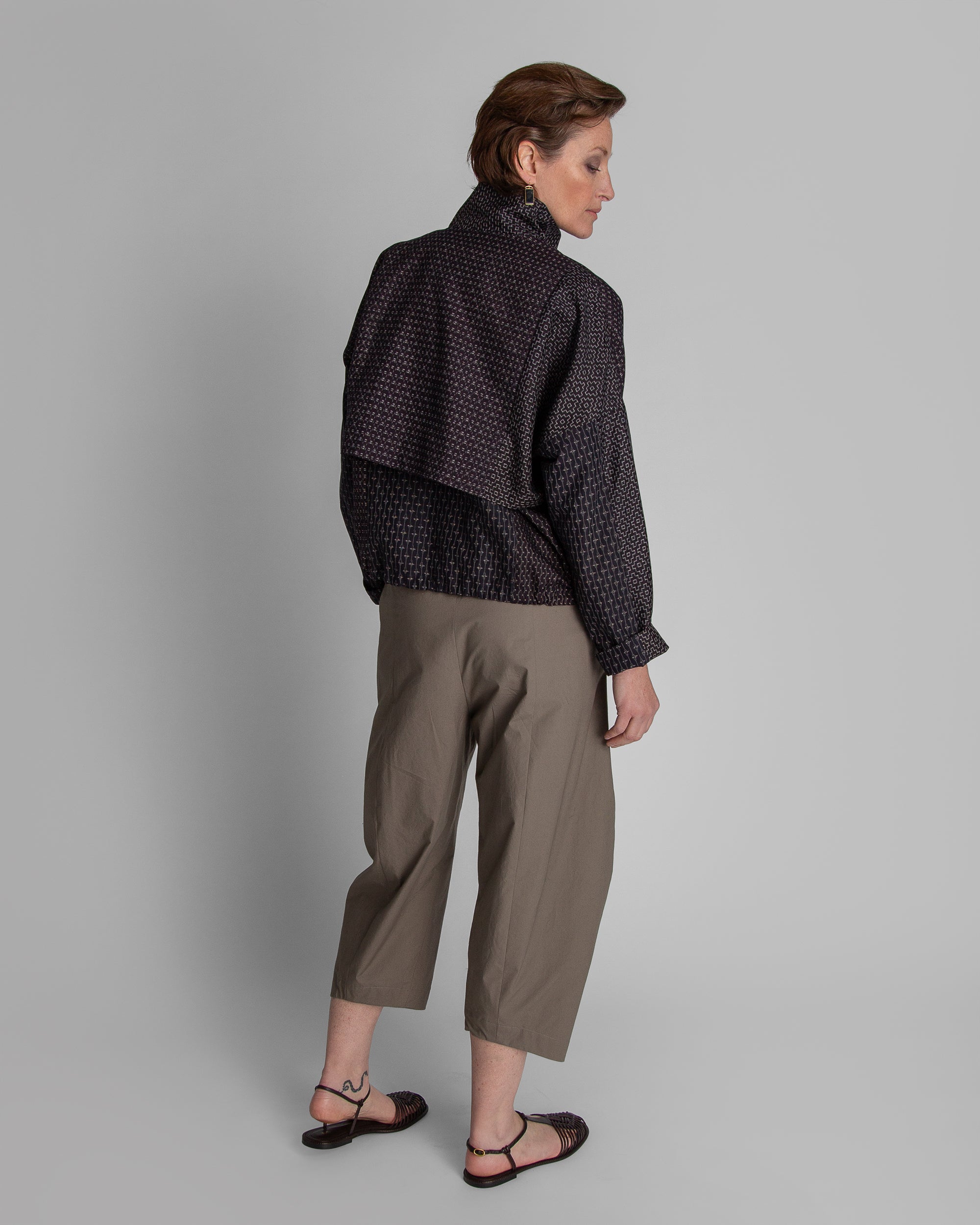 Cropped Anorak Jacket in Mixed Vintage Silk Ikat