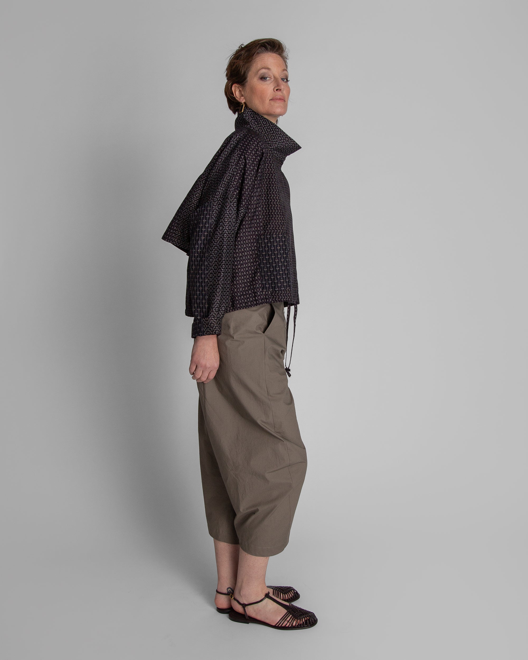 Cropped Anorak Jacket in Mixed Vintage Silk Ikat