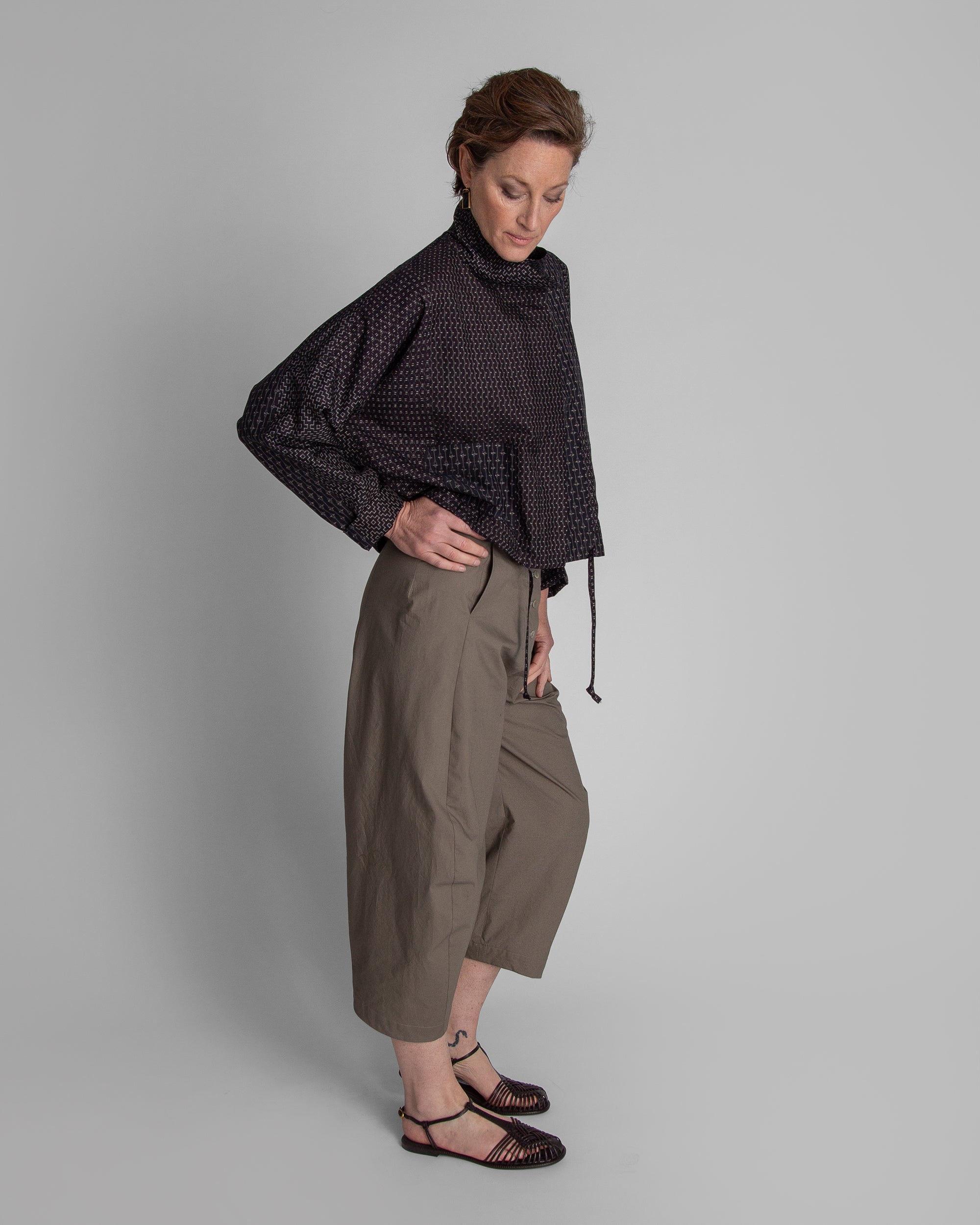 Cropped Anorak Jacket in Mixed Vintage Silk Ikat