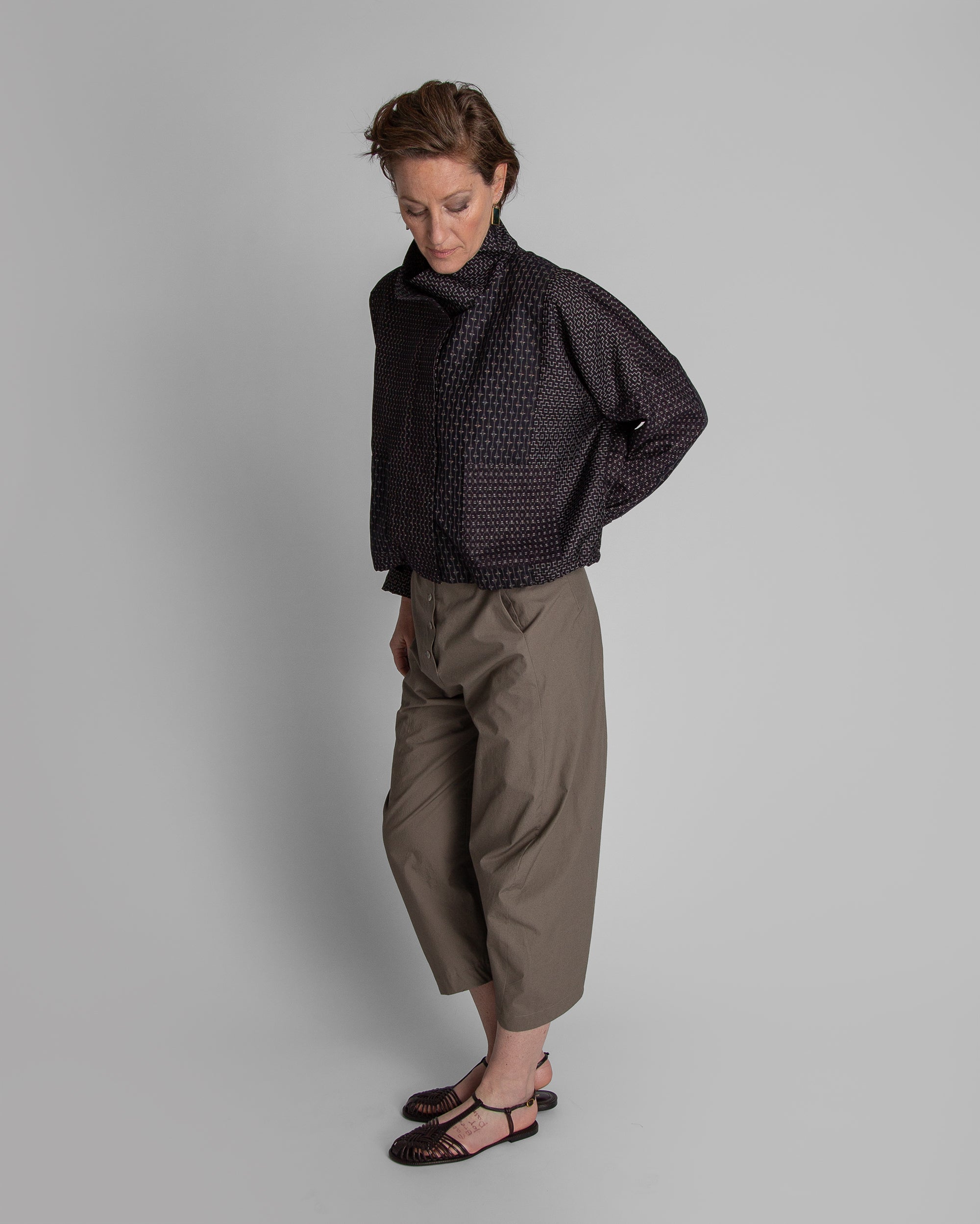 Cropped Anorak Jacket in Mixed Vintage Silk Ikat