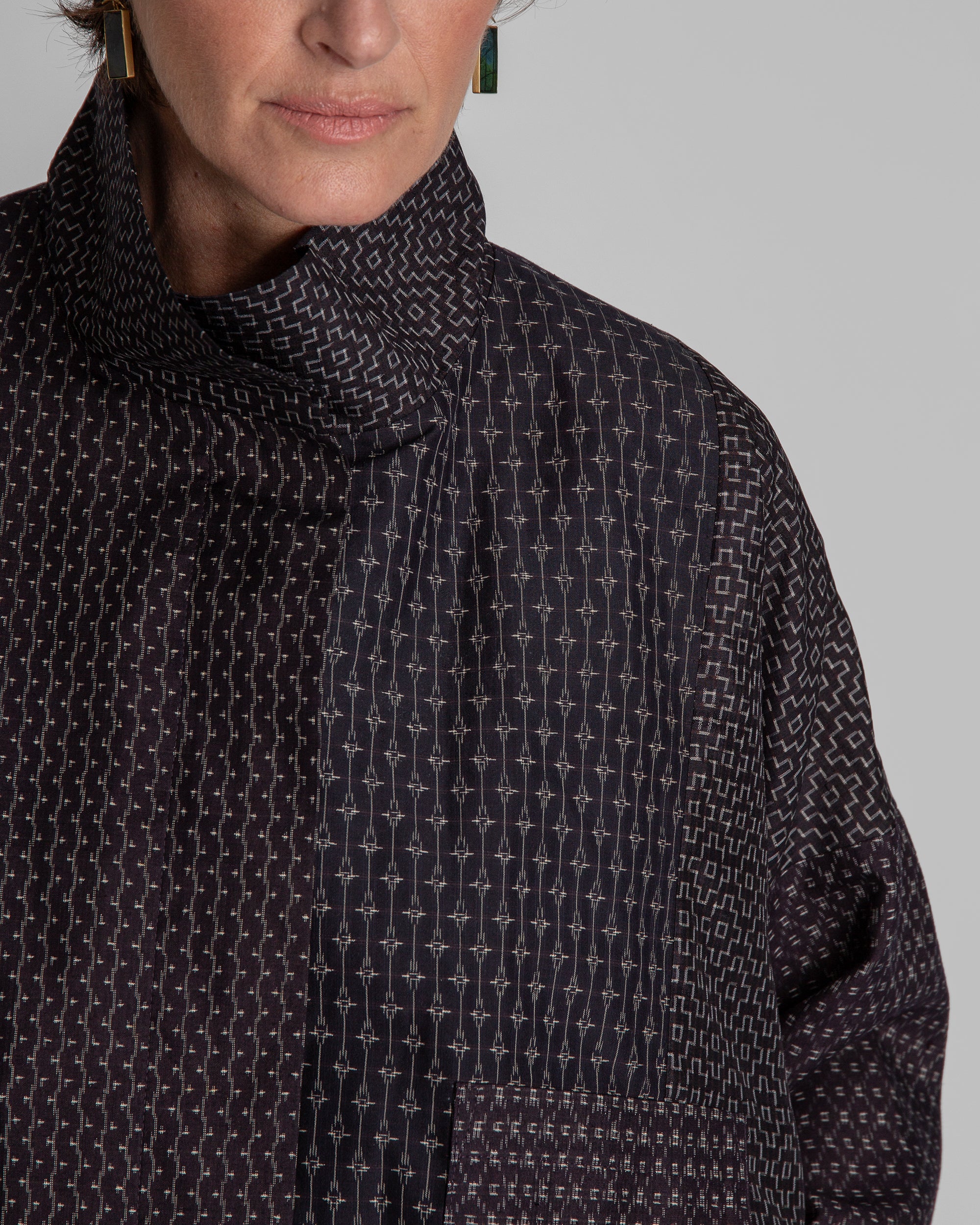 Cropped Anorak Jacket in Mixed Vintage Silk Ikat