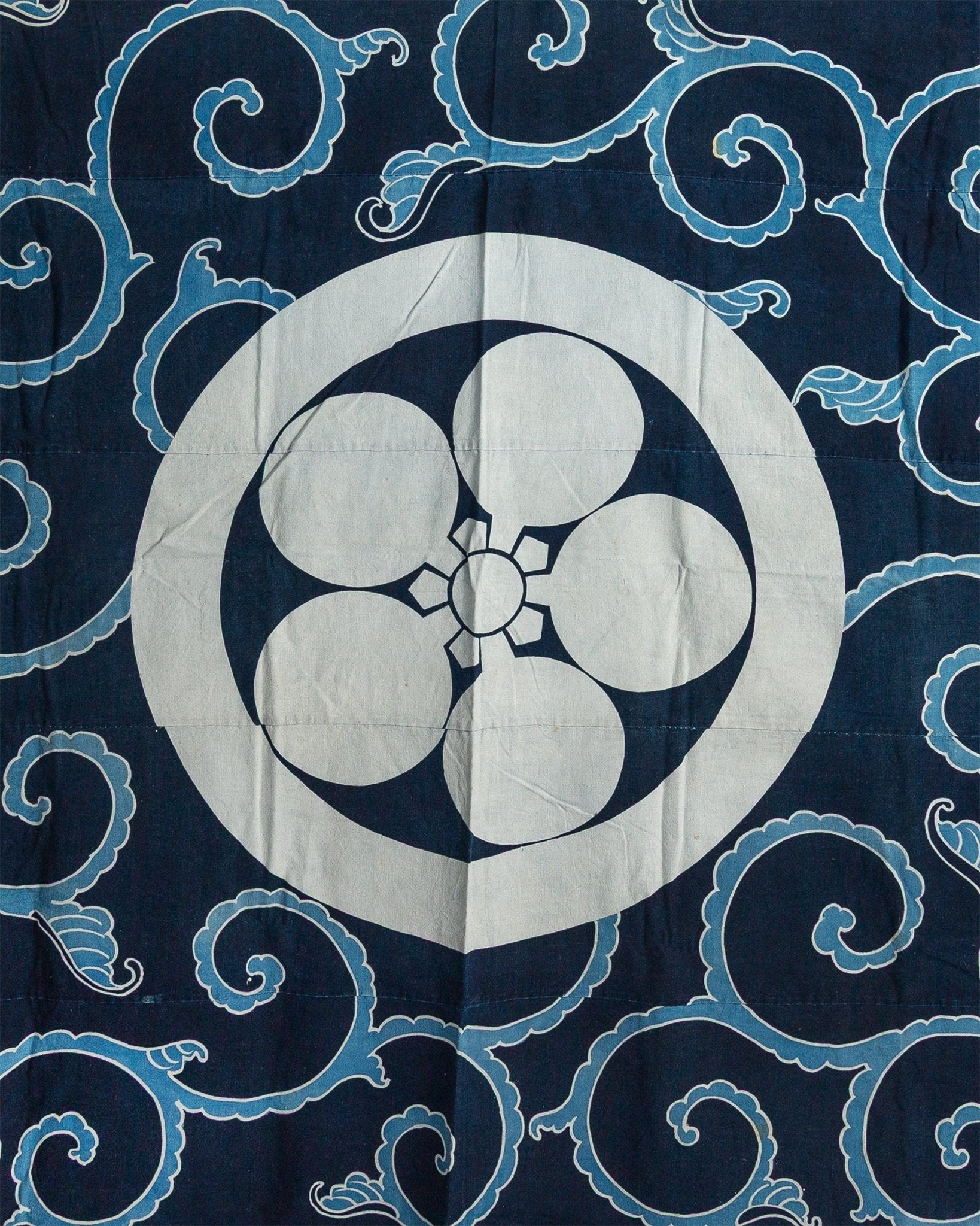 Antique Japanese Indigo Futon Cover with Mon and KarakusaAntiques