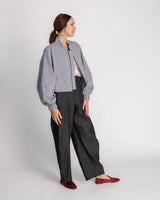 Balloon Bomber Jacket in Black and White Cotton SeeersuckerBomber Jackets
