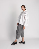 Band Collar Shirt in White Cotton TwillBand Collar Shirt